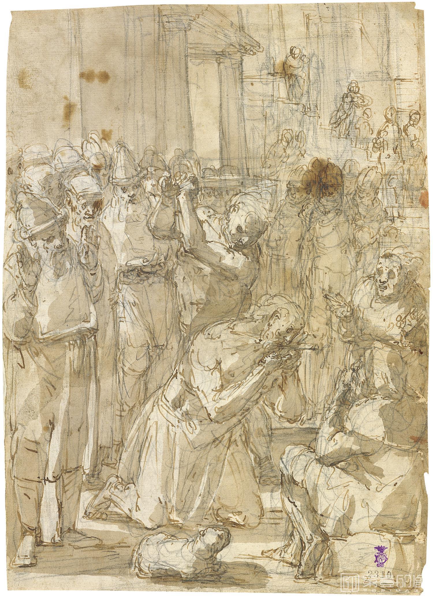 素描-西班牙普拉多美术馆素描藏画-Benso, Giulio-Decapitacion de San Juan Bautista-0632